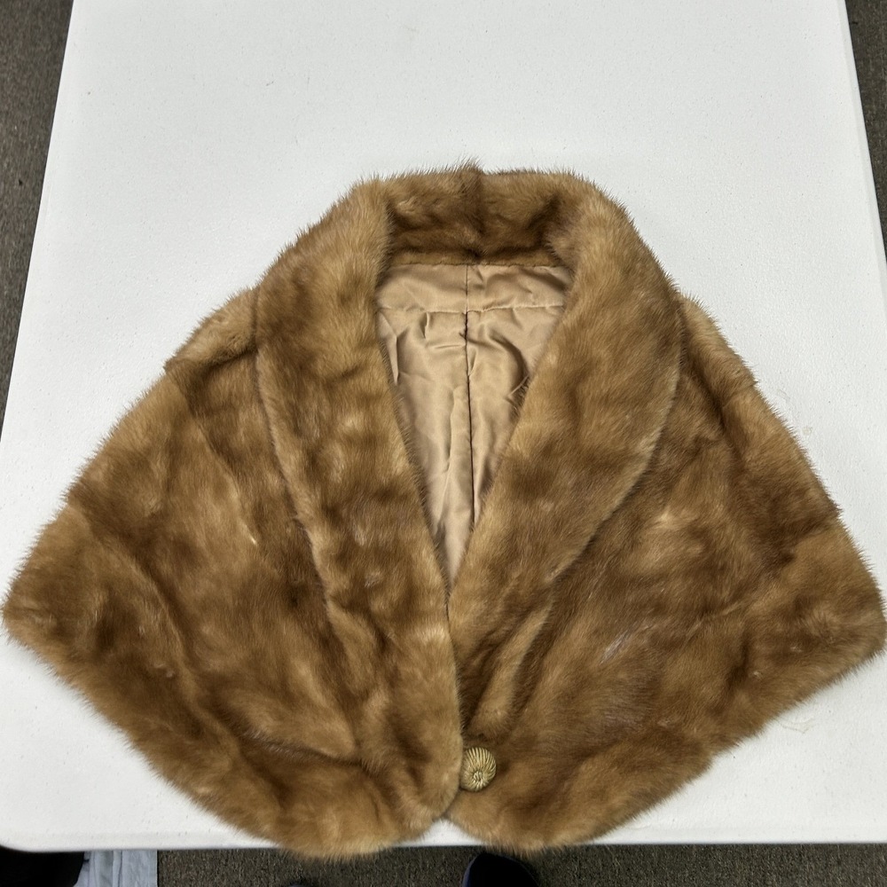 Unbranded Fur Stole Wrap Womens One Size Brown Vintage Shawl Button Closure